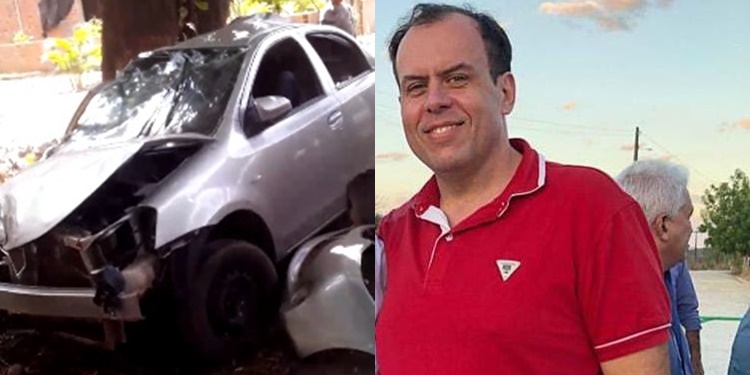 À esquerda a situação do carro após o acidente; à direita Bob Freitas